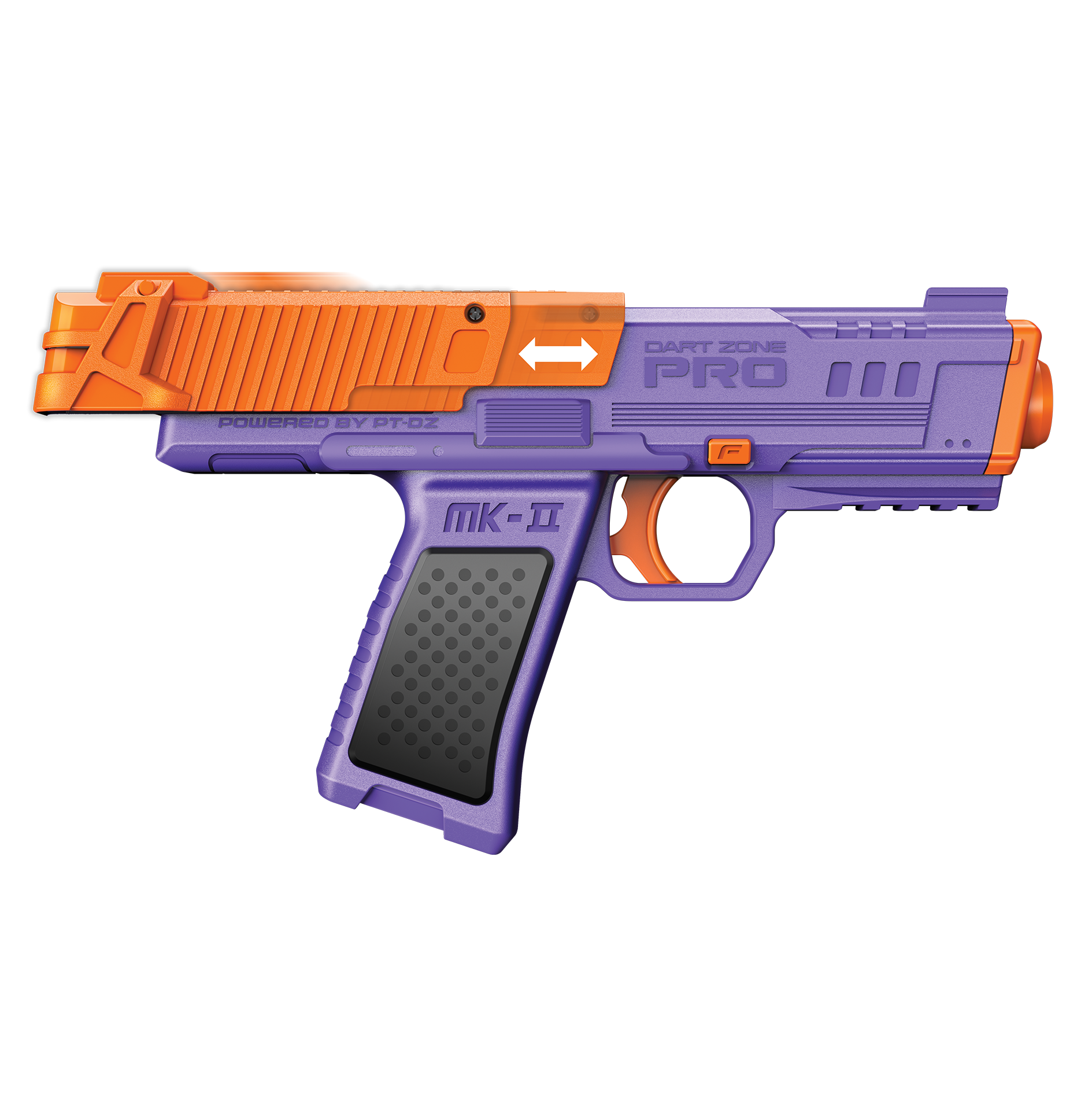 Pulling back the loading mechanism on a green and purple Dart Zone Nitroshot+ MK-2 blaster.
